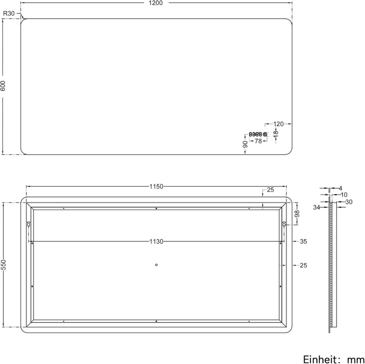 SONNI Badspiegel mit Beleuchtung 120×60 cm Uhr Temperaturanzeige LED Badspiegel mit Touchschalter Ba