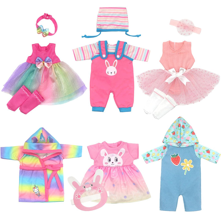 Puppenkleidung Puppenkleider Set mit Stirnband und Socken 6-Packungen für 30-36 cm Puppen (Keine Pup
