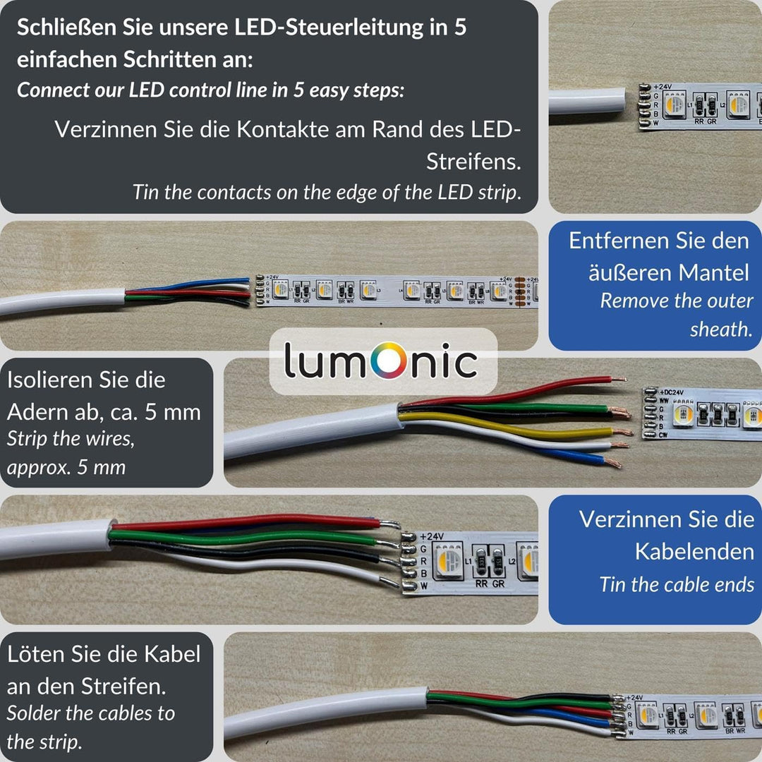Lumonic 5x 0,34mm² LED Steuerleitung schwarz 20m I ummanteltes 5 adriges Kabel flexibel I Geschirmte