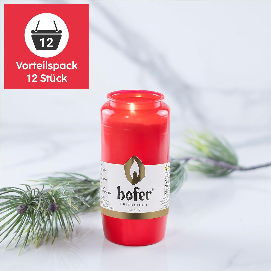 12er Set HOFER KOMPOSITIONS-ÖL-LICHT gross [rot] ca. 100 Std. Brenndauer | Trauerlicht für Grablater