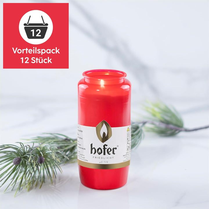 12er Set HOFER KOMPOSITIONS-ÖL-LICHT gross [rot] ca. 100 Std. Brenndauer | Trauerlicht für Grablater