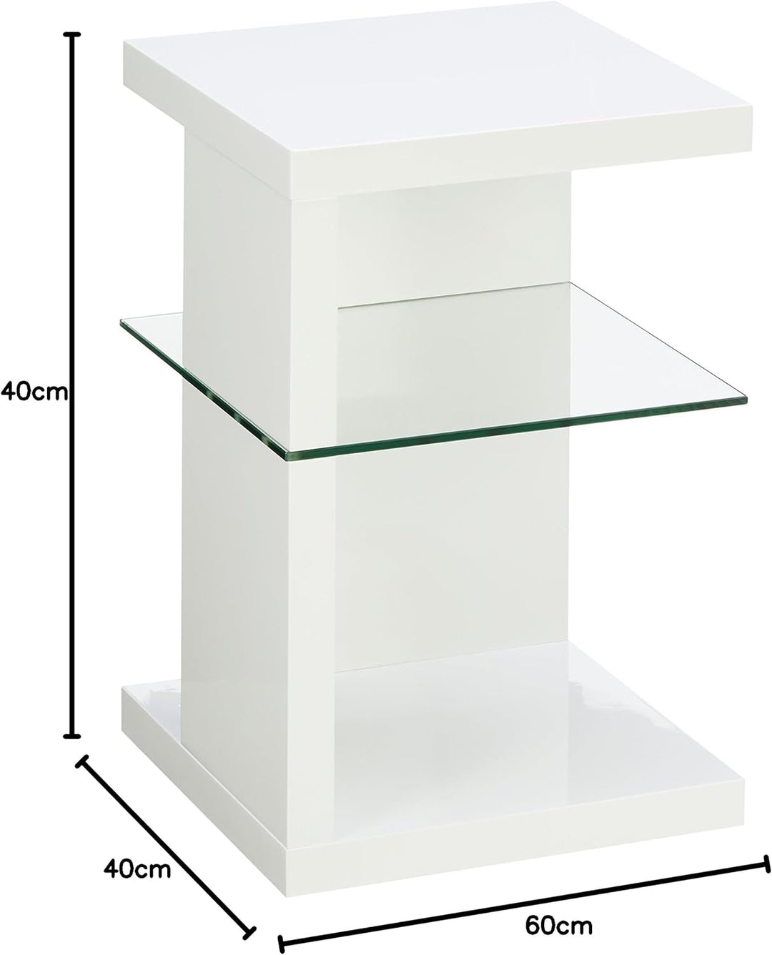 M2 Kollektion 516250 Beistelltisch / Nachttisch Domingo, Weiss Hochglanz, 40x40cm, Höhe 60cm, Weiss