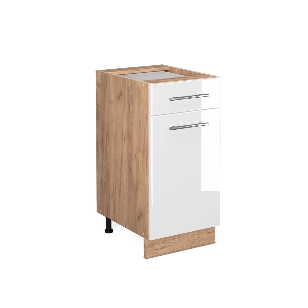 Vicco Küchenunterschrank Fame-Line, Weiss Hochglanz/Goldkraft Eiche, 40 cm ohne Arbeitsplatte, Wei&#