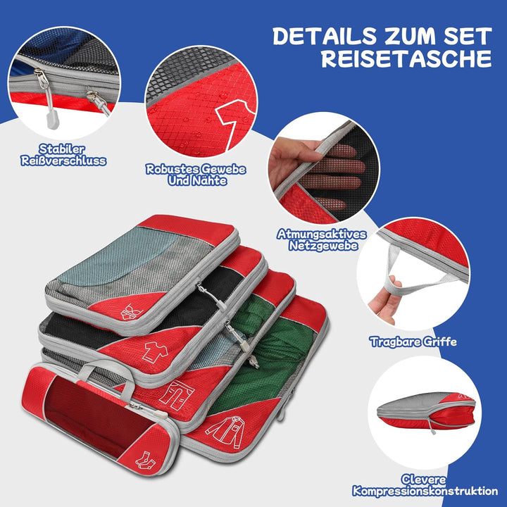 5-teilig Kompressions Packwürfel Set für Reisen, Compression Packing Cube zur Organisation Ihres Rei