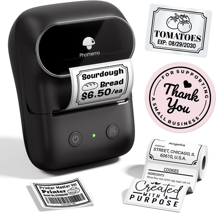 Phomemo M108 Etikettendrucker, Bluetooth Label Printer für 5000+ Vorlagen Schwarz M108 + 1 Etiketten