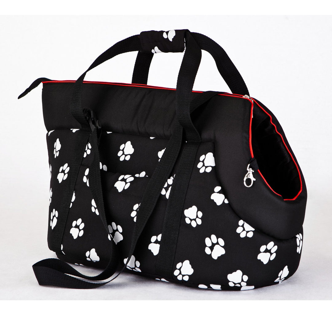 HobbyDog TORCWL3 Hundetasche Tragetasche Katzentasche, Grösse 22 x 20 x 36 cm, schwarz mit Pfoten sc