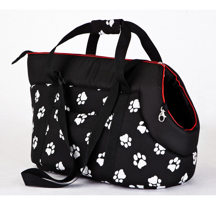 HobbyDog TORCWL3 Hundetasche Tragetasche Katzentasche, Grösse 22 x 20 x 36 cm, schwarz mit Pfoten sc