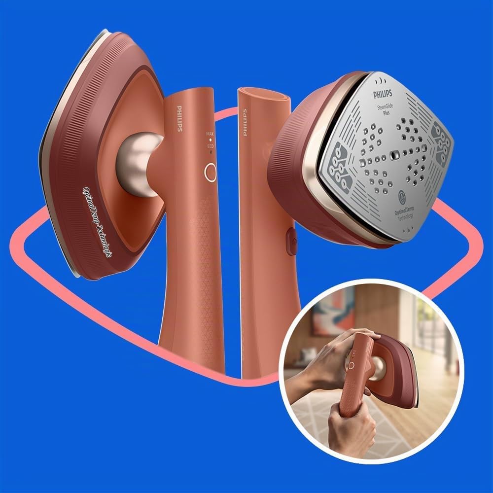 Philips OneTurn, 2-in-1 Bügeleisen &amp; Steamer mit drehbarem Kopf, Einfach losbügeln – kein Brett, 45