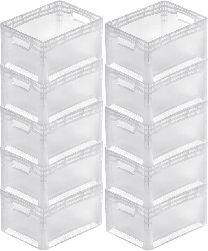 PROREGAL SuperSparSet 10x Transparenter Eurobehälter LightLine mit offenem Griff | HxBxT 22x30x40cm