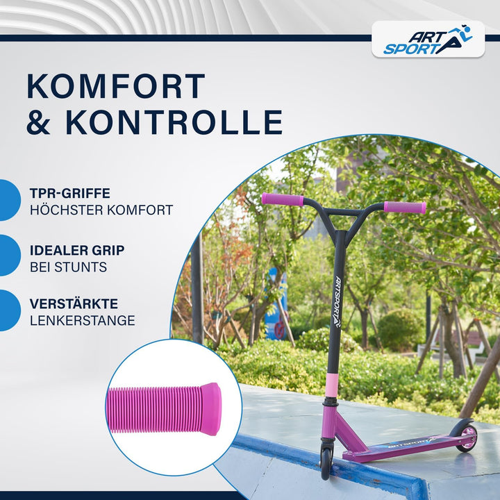 ArtSport Stunt Scooter mit 360° Lenkung, ABEC 9 Kugellager, 100 mm PU Räder & Griptape, Funscooter f