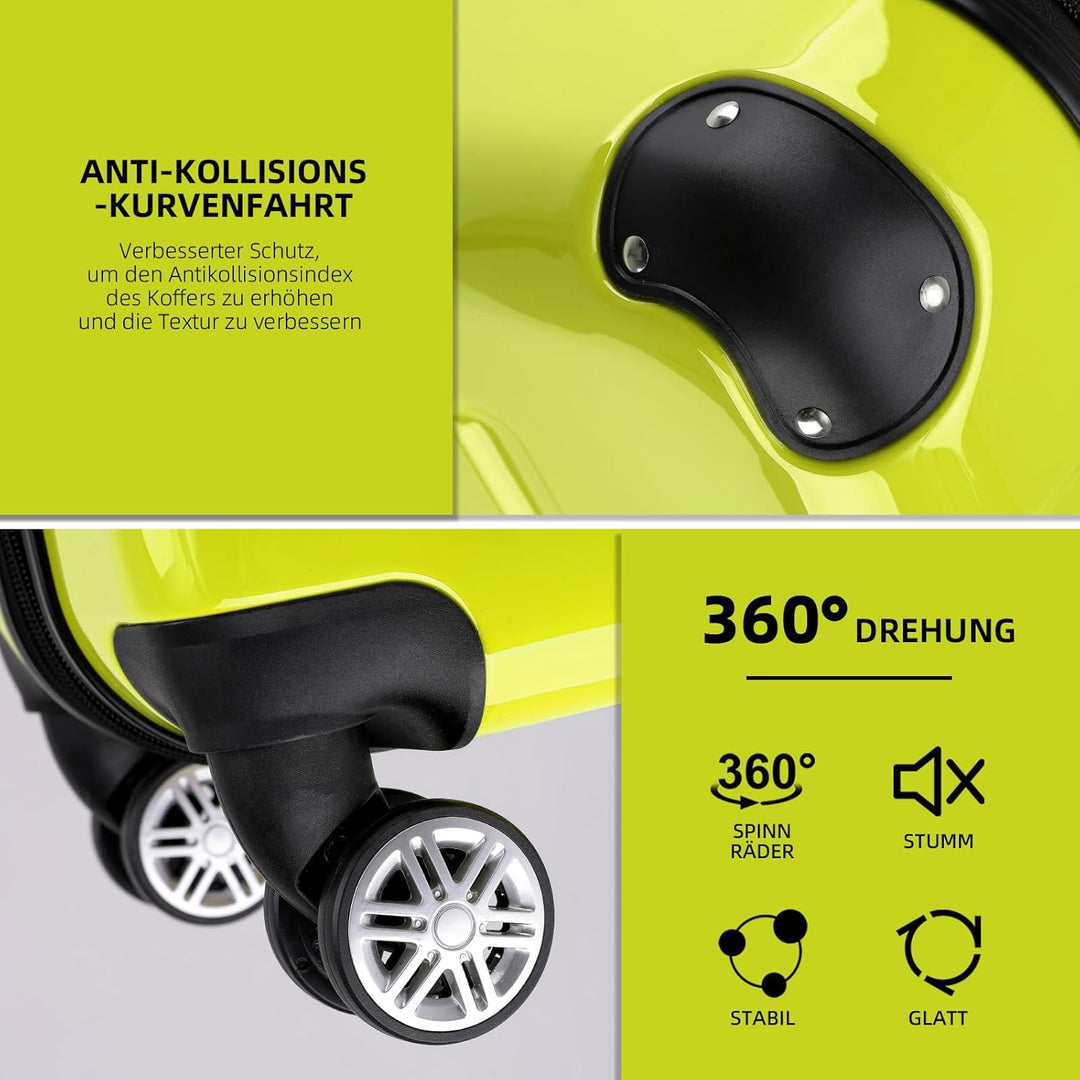 BEIBYE Hartschalen Koffer Trolley Rollkoffer Reisekoffer 4 Zwillingsrollen Polycabonat (Grün, Handge