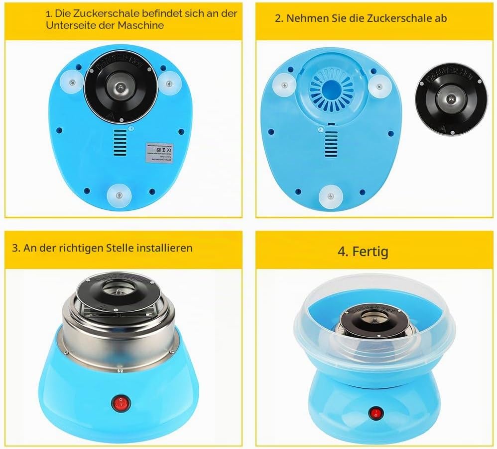 Zuckerwattemaschine für Zuhause mit Zuckerwatte-Stäbchen und Mess-Löffel, Zuckerwatte Zucker Set für