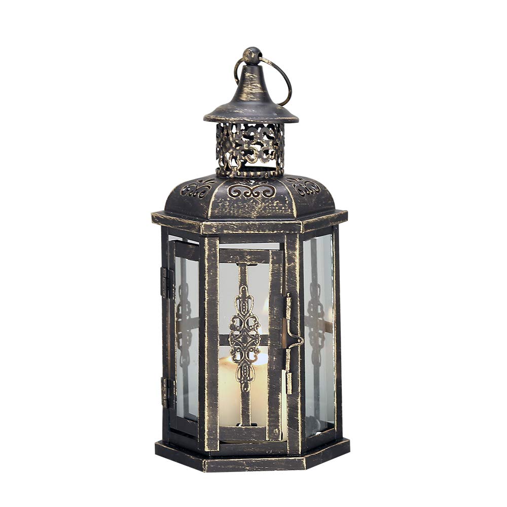 JHY Design 25cm Hohe Hängende Laterne, Deko Metall GlasscheibenKerzenhalter Vintage Laternen, Kerzen