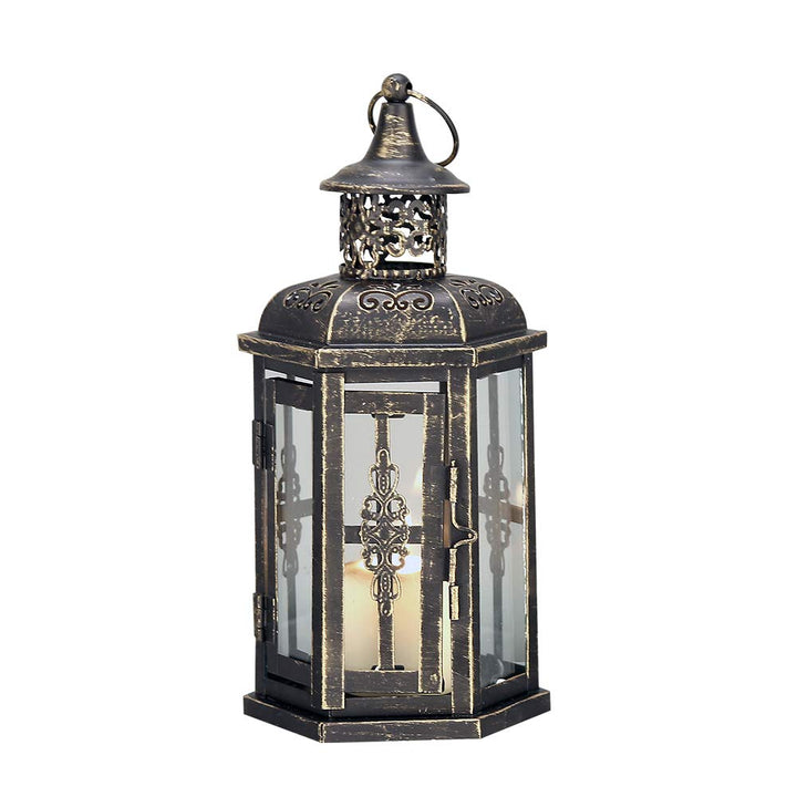 JHY Design 25cm Hohe Hängende Laterne, Deko Metall GlasscheibenKerzenhalter Vintage Laternen, Kerzen