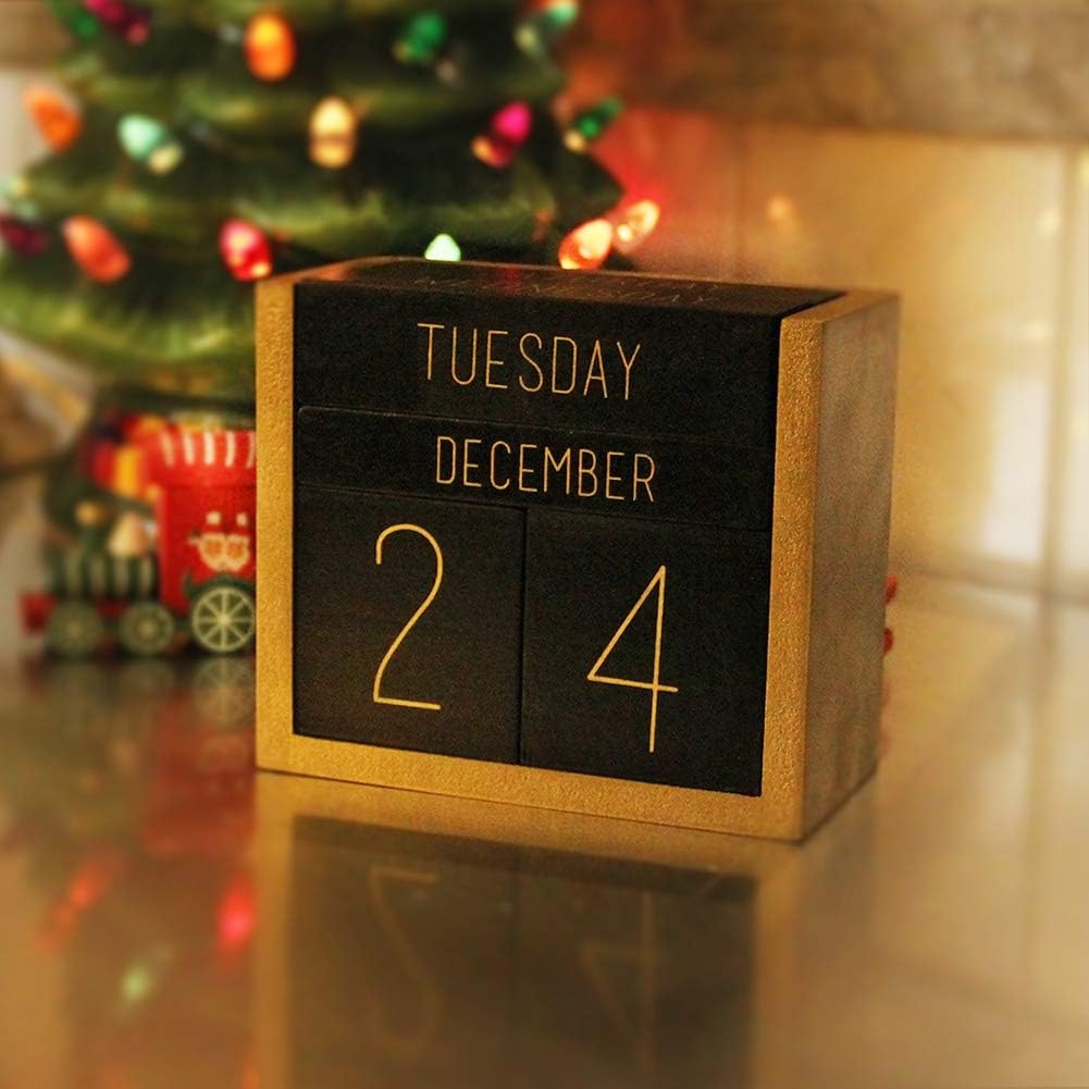 Juegoal Ewiger Holz-Kalender, Holzblock, Tageskalender, Büro, Schreibtischzubehör (schwarz)