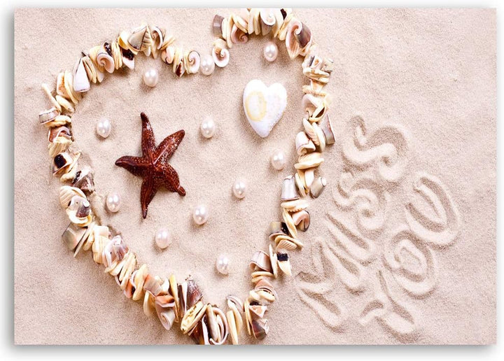 Feeby Bild auf Leinwand Muscheln Kunstdruck modern für Wohnzimmer Beige 80x60 cm M14334 80x60 cm, M1