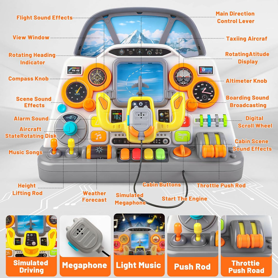 elzle Flugzeug Cockpit Armaturenbrett, Flugzeug Simulator Spielzeug Mit Licht Und Sound Für Kinder A