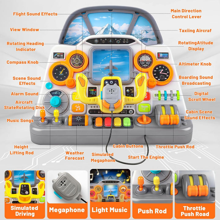 elzle Flugzeug Cockpit Armaturenbrett, Flugzeug Simulator Spielzeug Mit Licht Und Sound Für Kinder A