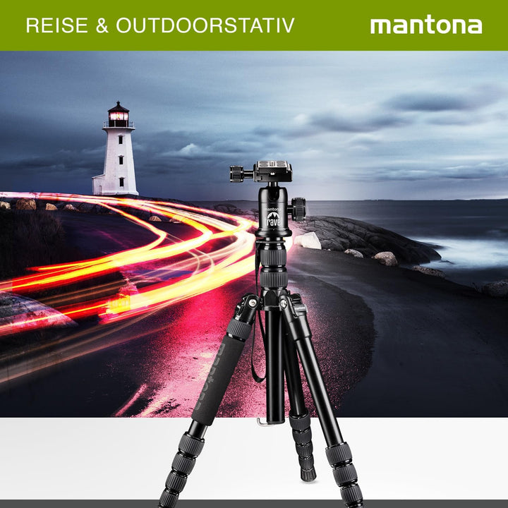 Mantona DSLM Reisestativ Travel - 350 x 90 x 90 mm/max. Traglast ca. 5 kg - mit Kugelkopf, Panoramas