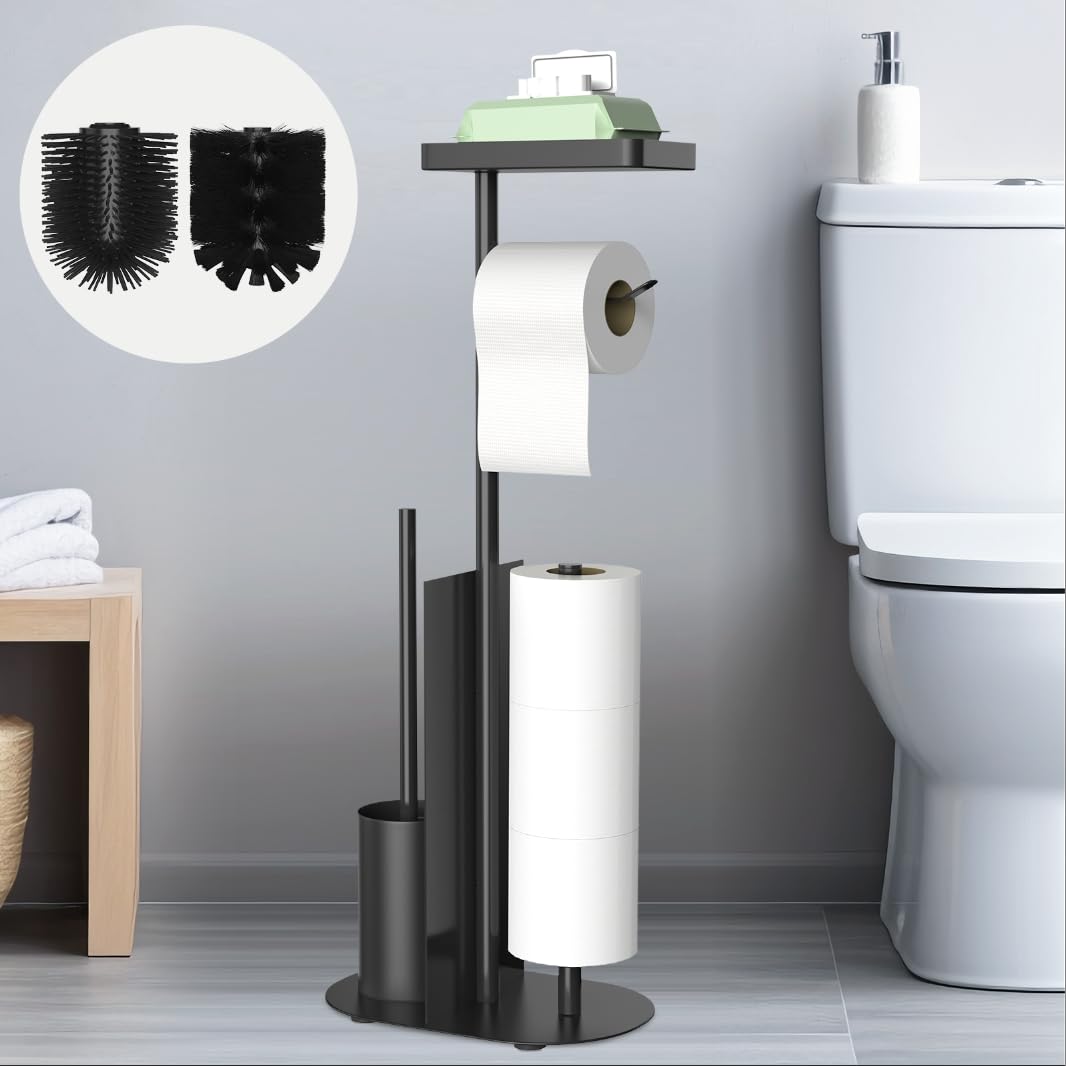 Edelstahl Klopapierhalter Stehend mit Klobürste - mit WC Bürste, Toilettenpapierhalter mit Feuchttüc