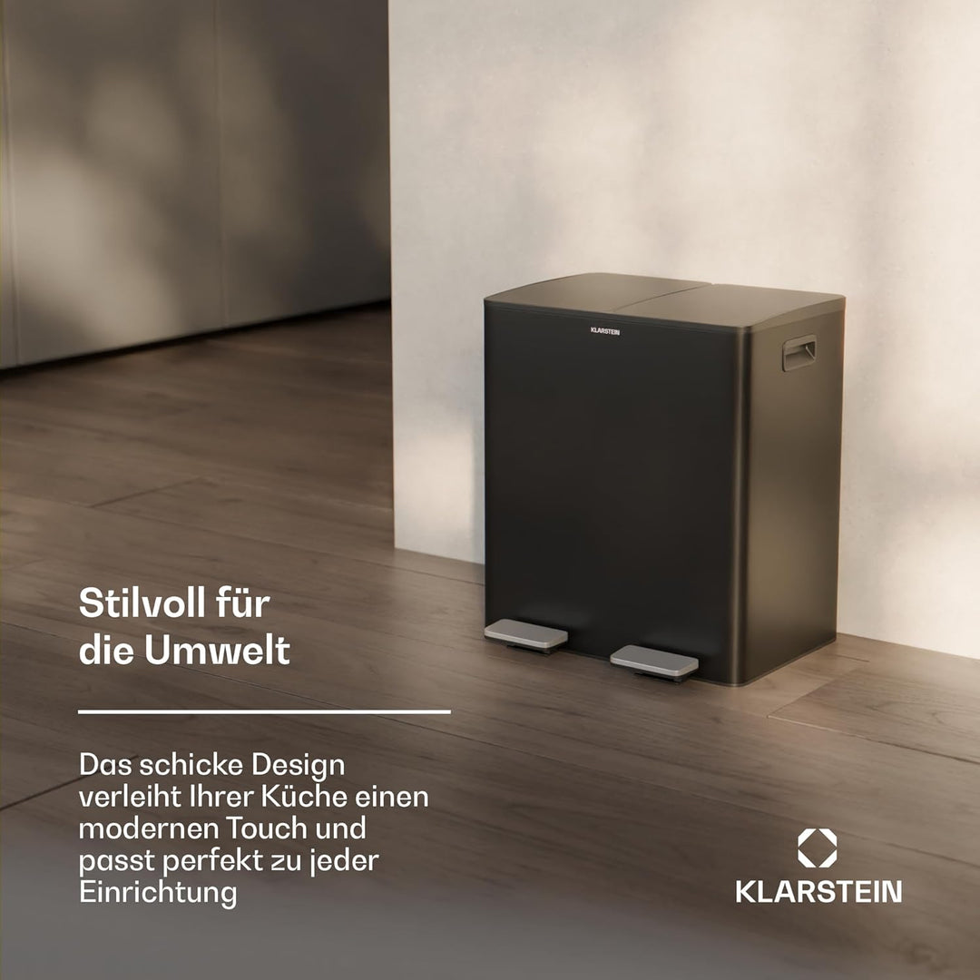 Klarstein EcoVista Mülleimer - 40L Abfalleimer mit 2 Fächern & 3L Komposteimer, Soft-Close, Edelstah