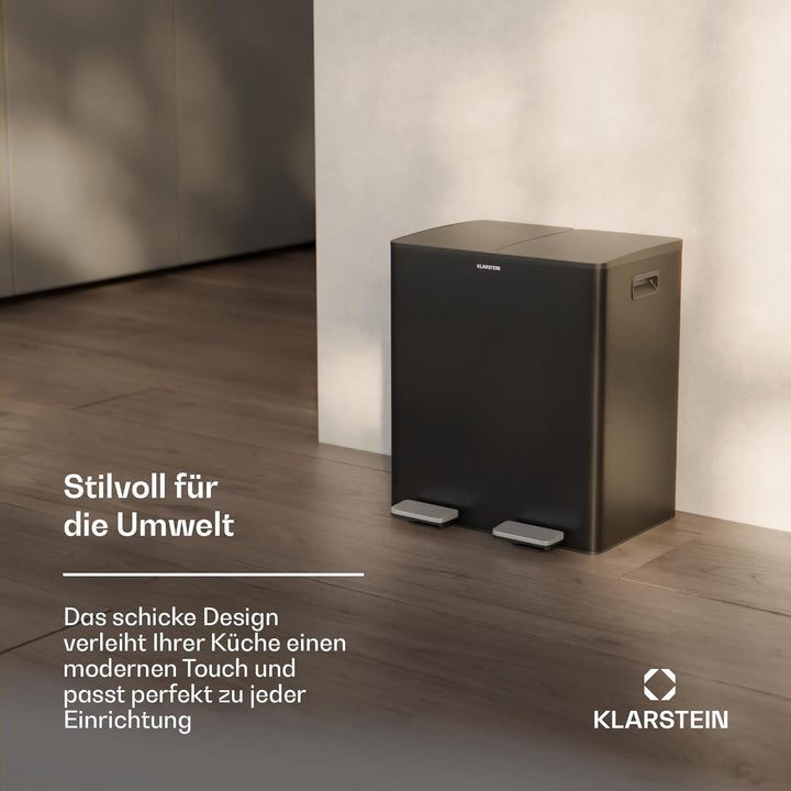 Klarstein EcoVista Mülleimer - 40L Abfalleimer mit 2 Fächern & 3L Komposteimer, Soft-Close, Edelstah