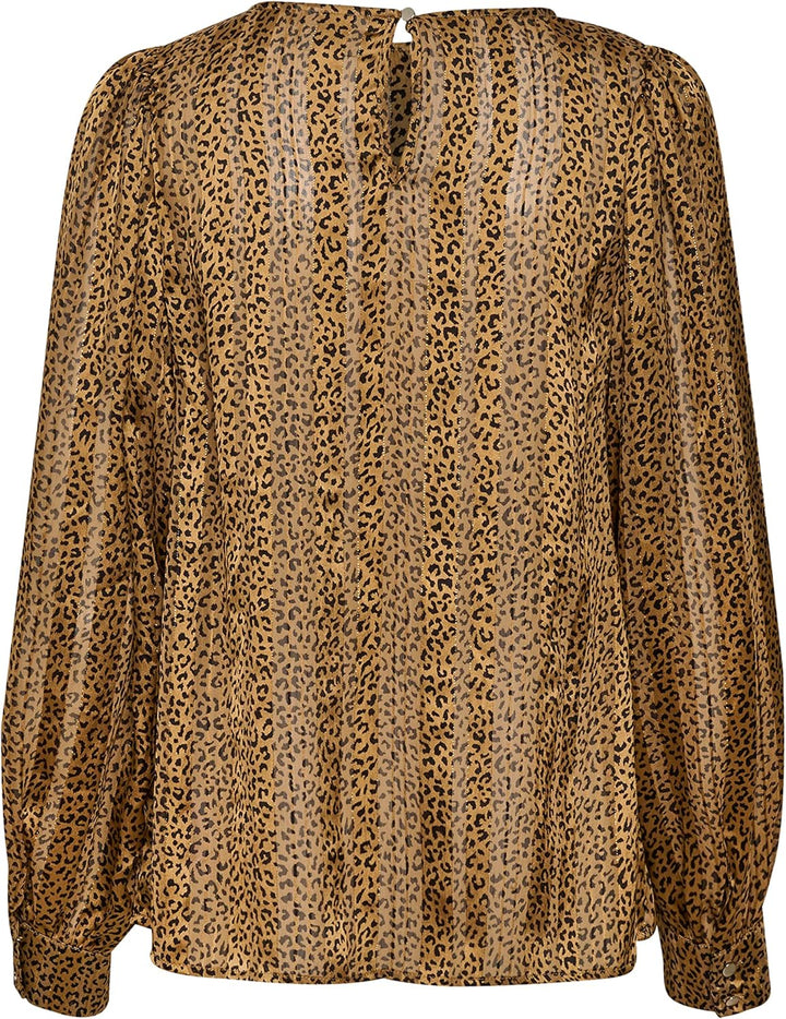 KAFFE Langarm Bluse KAsimi Damen Bluse Langarm Rundhals Print Shirt Standard 34 Brown Leopard Print,