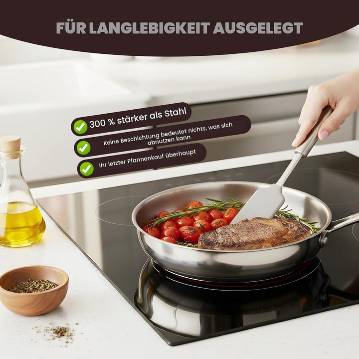 Titan Bratpfanne mit Deckel,Pfannen aus Titan mit gehämmertem Muster zum Kochen, kratzfeste, antihaf