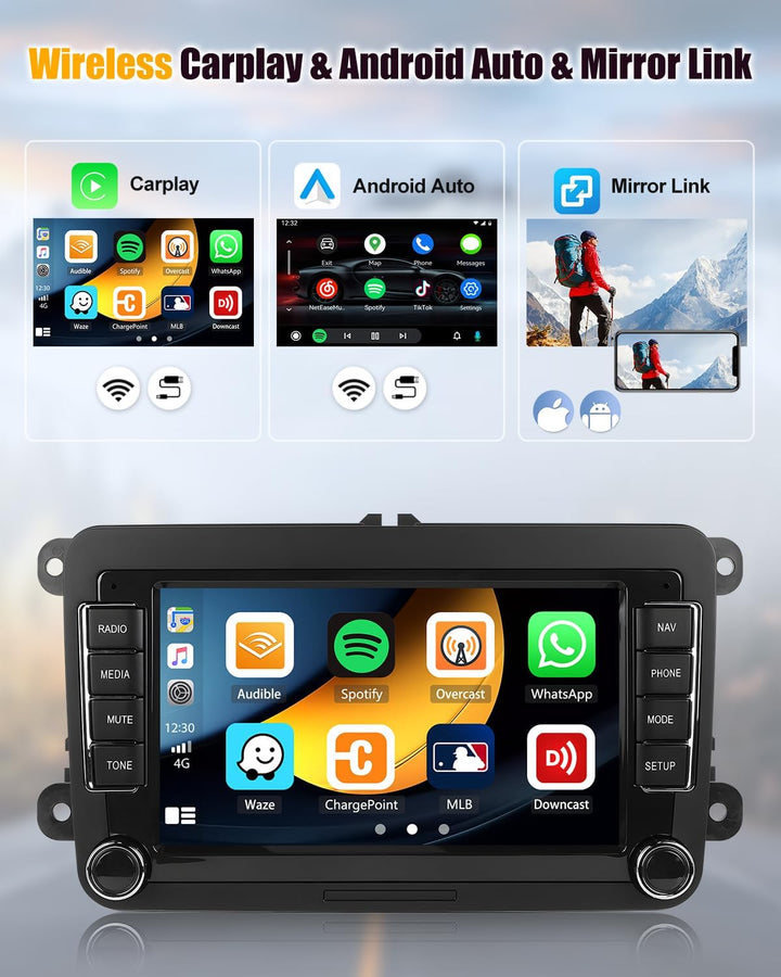 CAMECHO 2G+64G Android 13 Autoradio für VW Golf 5 Polo Skoda mit Navi Carplay Android Auto,7 Zoll Do