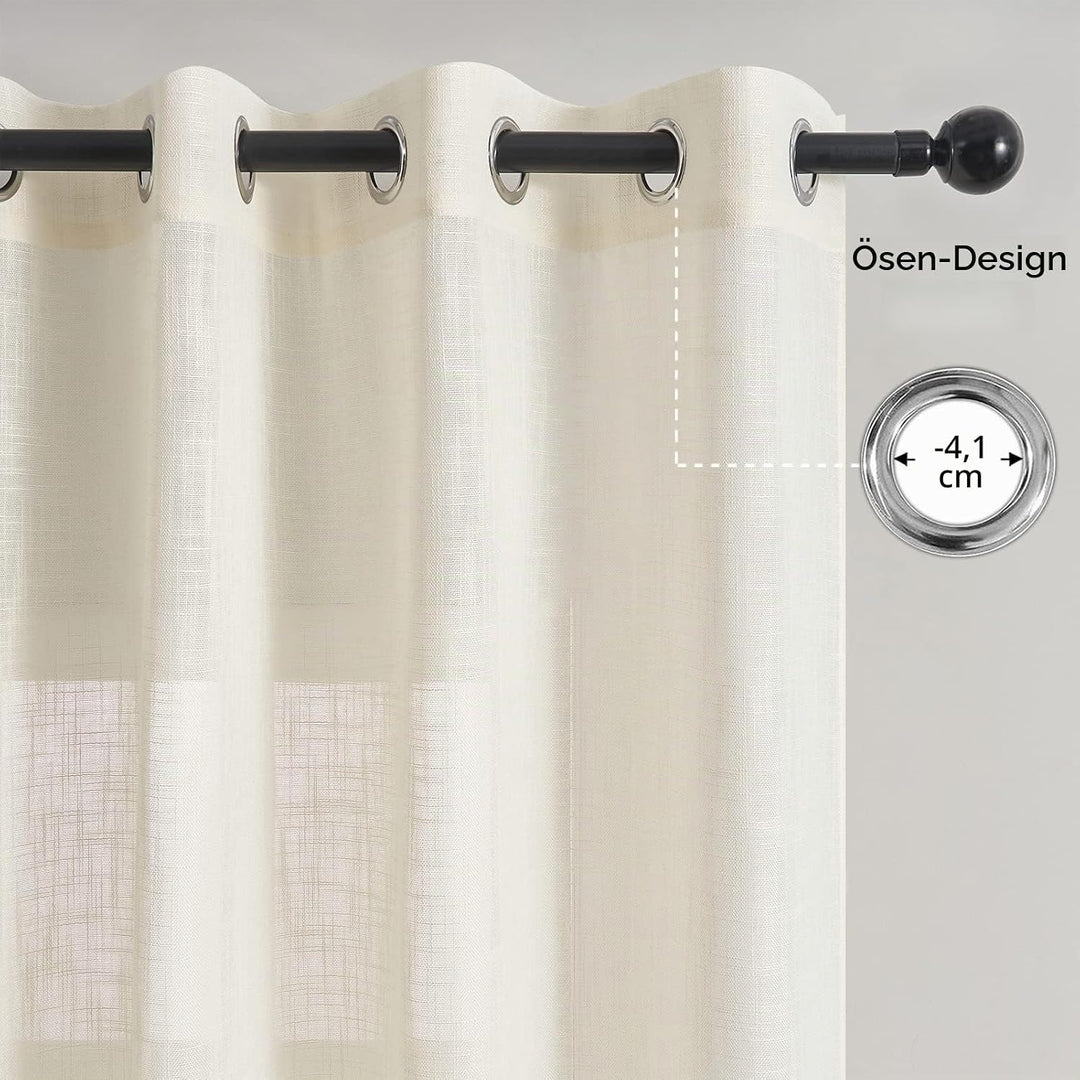 Topfinel Gardinen Halbtransparent Voile Vorhänge mit Ösen Hell Beige Vorhang 140x240cm Gardinen Wohn