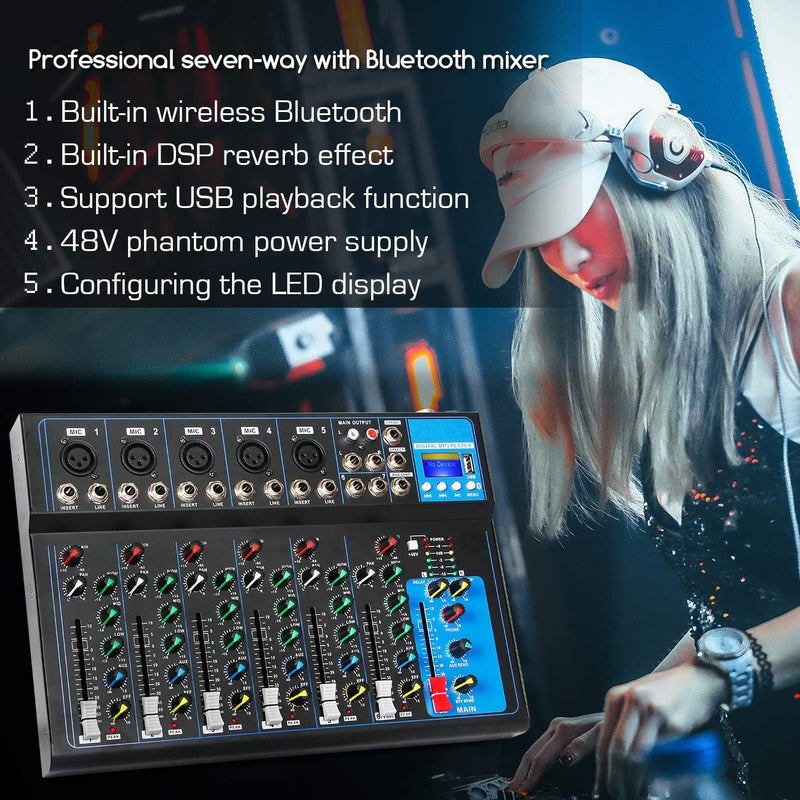 Depusheng HT7 Tragbarer Bluetooth-Audio-Mixer mit USB-DJ-Sound-Mischpult MP3-Buchse 48-V-Stromversor