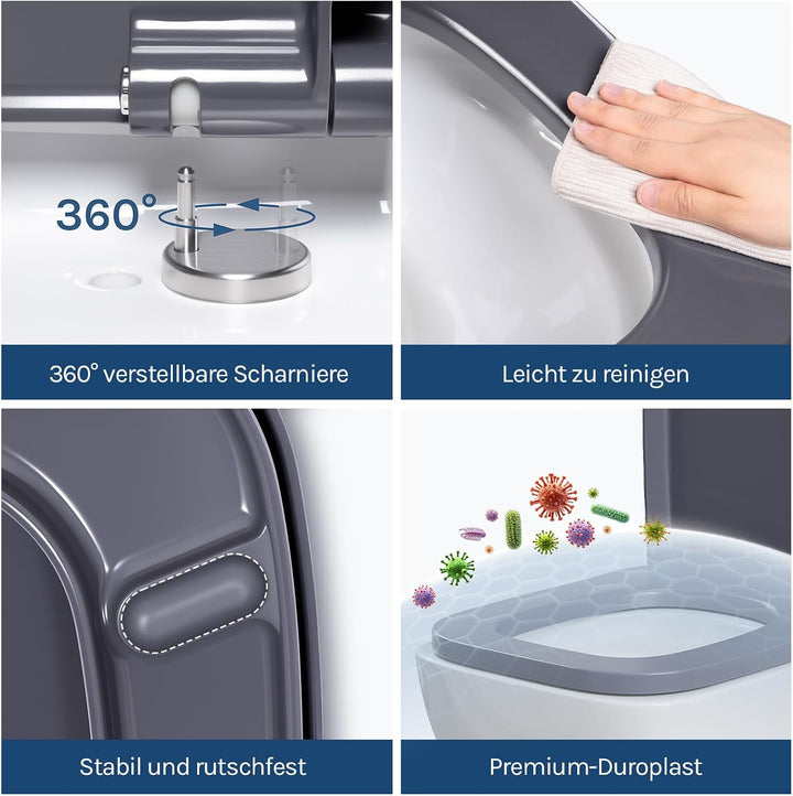 WOLTU Toilettendeckel mit Absenkautomatik, WC Sitz Eckig, aus Duroplast, Quick-Release zur einfachen