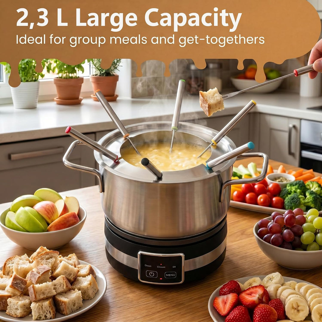 GIANTEX Elektrisches Fondue Set 1200W, 2,3L Edelstahl Fonduetopf inkl. 6 farbigen Gabeln, regelbares