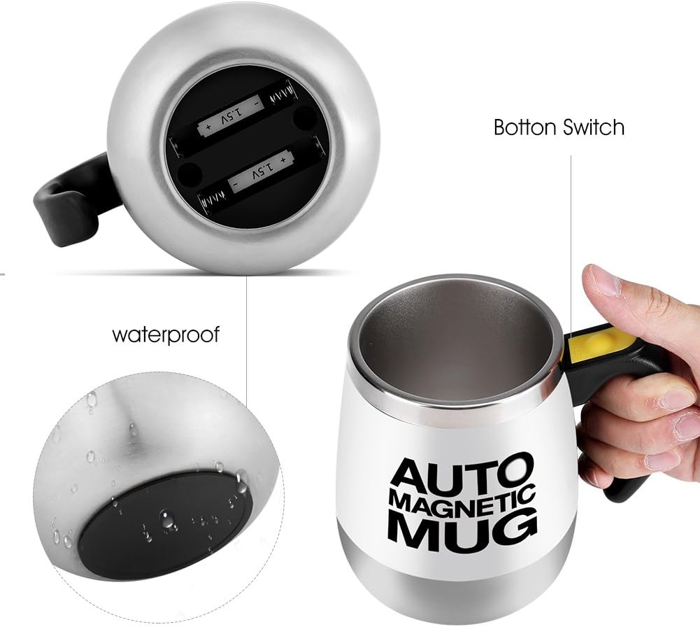 Fdit Automatische Rührbecher, Kaffeebecher aus Edelstahl mit automatischer Rührfunktion (weiss)
