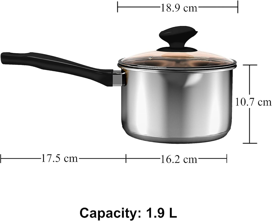 VENTION Edelstahl Stielkasserolle Induktion, Kochtopf Klein mit Deckel 18 cm, 2 Liter Stieltopf mit
