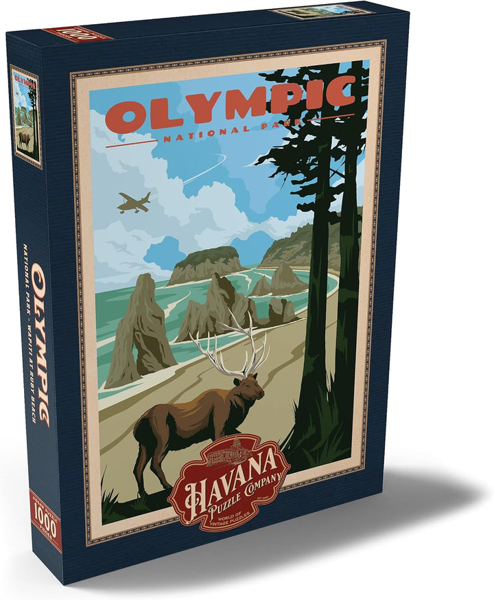 Olympic National Park - Wapiti at Ruby Beach, Vintage Travel Poster - Premium 1000 Teile Puzzle - My