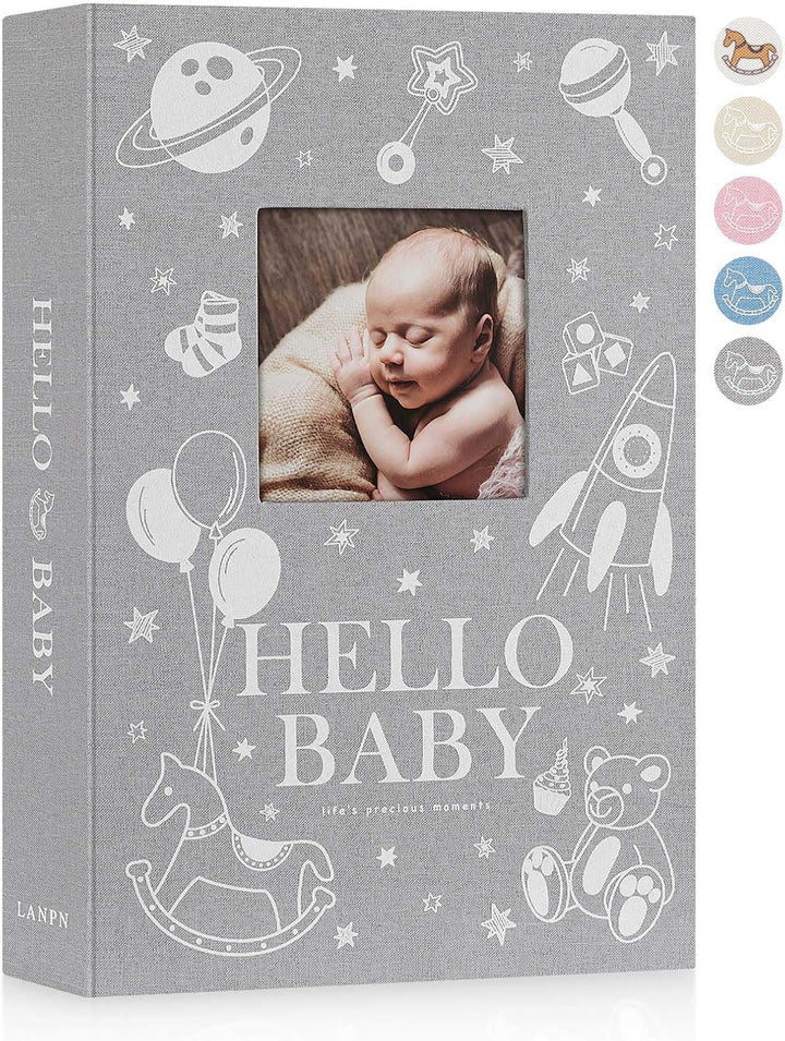 Lanpn Baby Fotoalbum 10x15 300 Fotos, Leinen Fotoalbum Einsteckalbum, Babyalbum mit Memo Schreibfeld