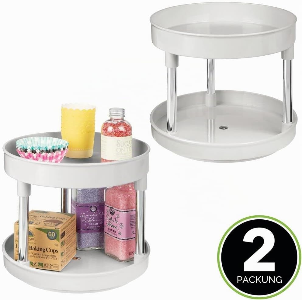 mDesign 2er-Set Lazy Susan Küchenregal zweistöckig – praktisches Gewürzregal für Küchenschrank oder