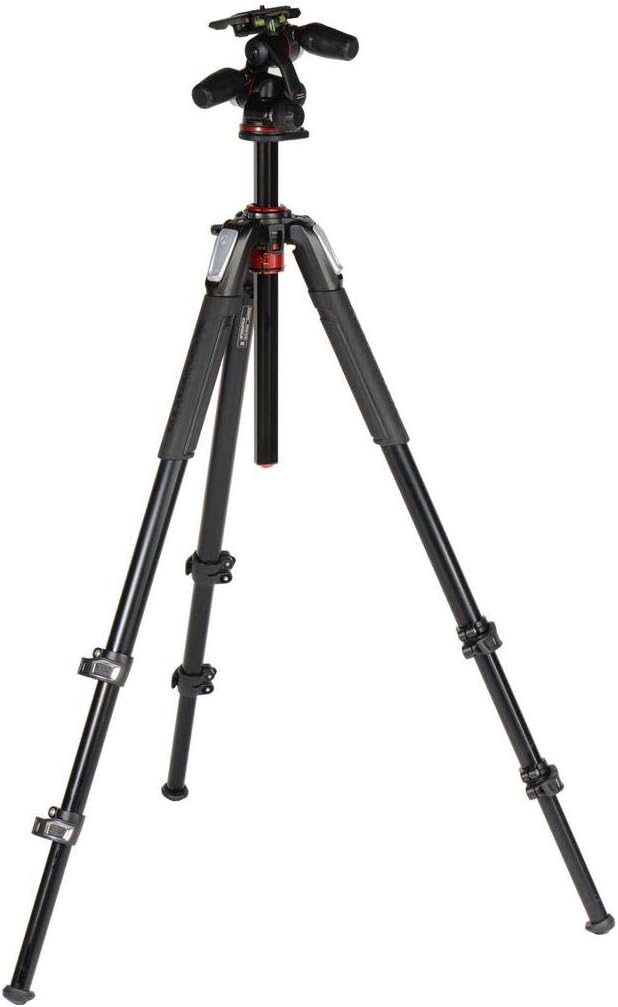 Manfrotto Kit Alu Stativ mit 3 Segmenten und 3-Wege-Neiger, Professionelles Fotozubehör-Kit, Kameras