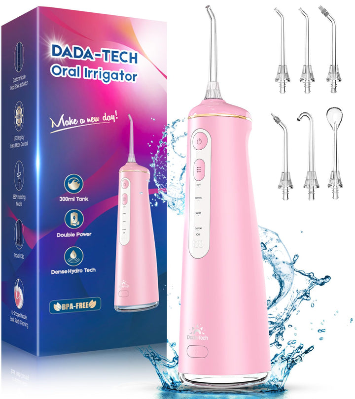 Munddusche Kabellos, Water Flosser for Teeth Mit 4 Modi & 8 Anpassbaren Stufen 7 Düsen 300ML Tank Mu