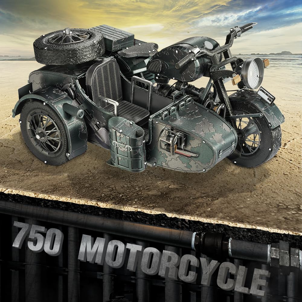 piececool 3D Puzzle Metall Motorradmodell Dreirädrige Motorräder, 3D Metall Puzzle für 340 Edelstahl