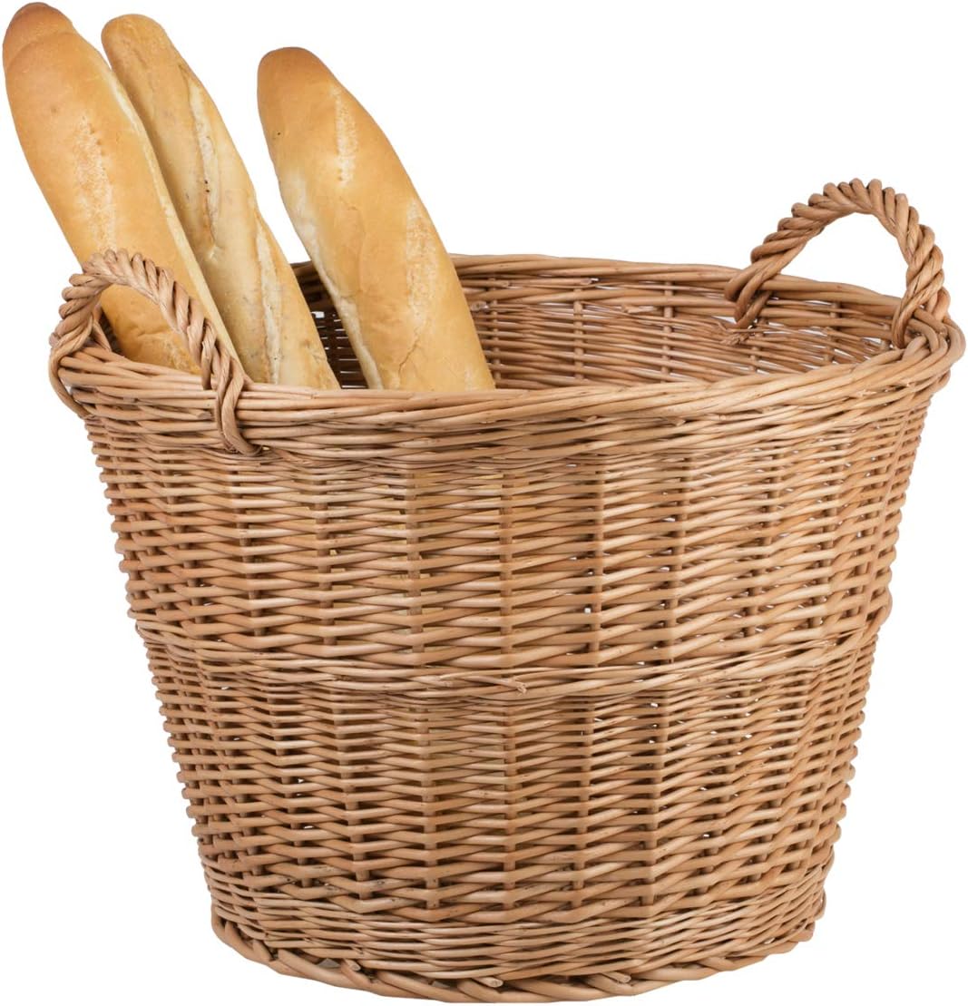 Baguettekorb mit Tragegriffen, Gartenkorb aus Weide, Vollweidener Gartenkorb, Kaminkorb aus Weide, n
