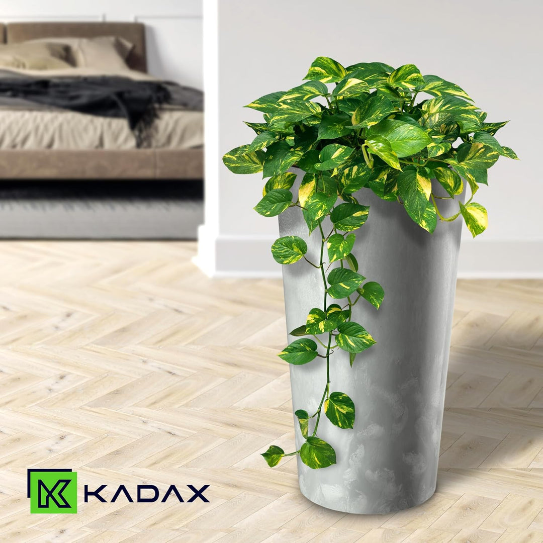 KADAX Pflanzkübel mit Innentopf Grau Ø 25.5 cm, Höhe 47 cm – Moderner Pflanztopf mit Einsatz, Blumen