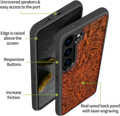 Carveit Handyhülle für Galaxy S23 Case [Holz und TPU Silikon Hybrid hülle] Stossfeste Stossstange ha