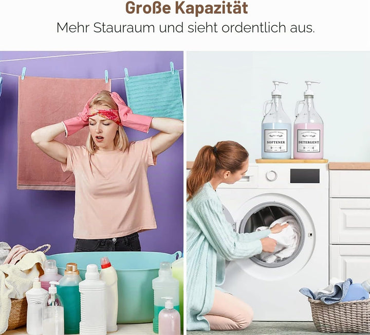 LIKAJON Waschmittelspender aus Glas, flüssiger Waschseifenspender für Waschküche, 1,8 l Waschmittels