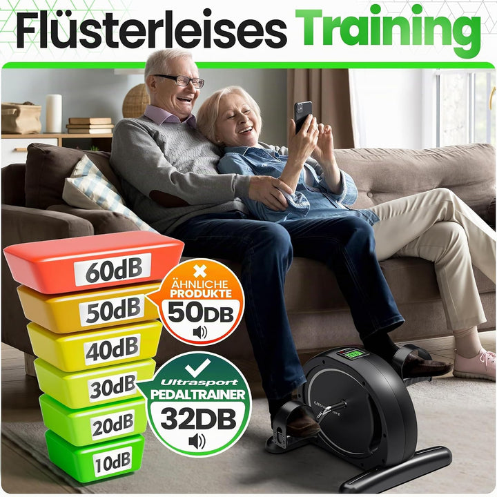 Ultrasport Pedaltrainer für Zuhause CE Zertifiziert inkl. Antirutsch-Matte und Gurt I Extraleiser Ar
