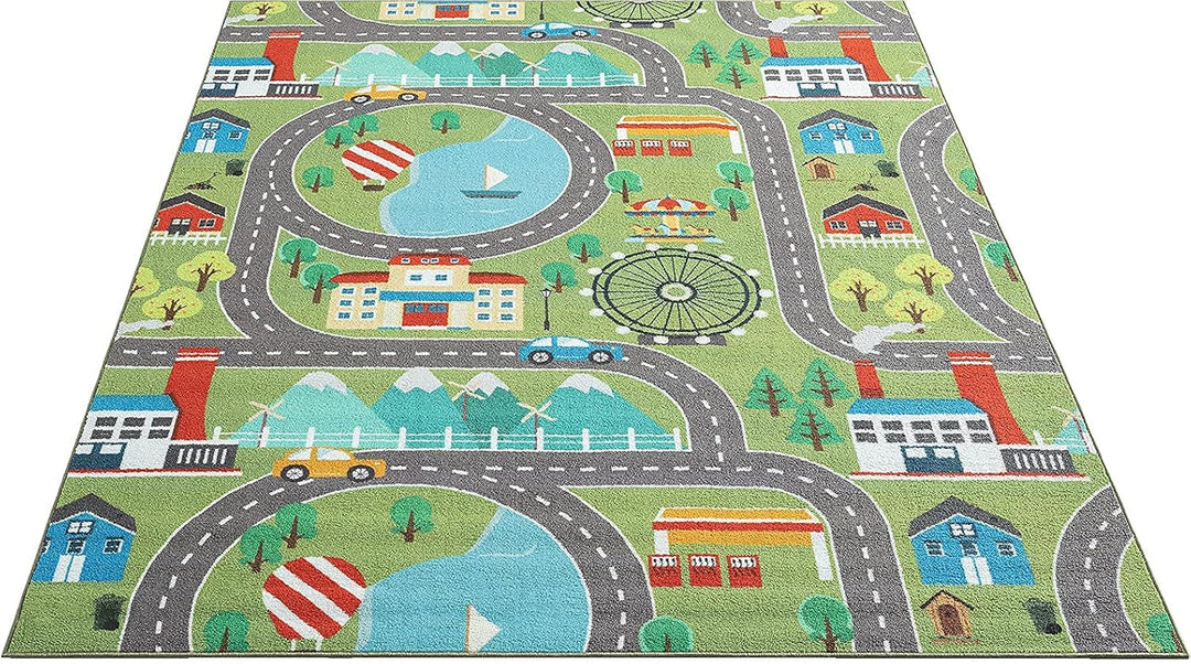 the carpet Happy Life – Kinderteppich Spielteppich Strassen- und Stadtmotiv mit Auto, rutschfest & p