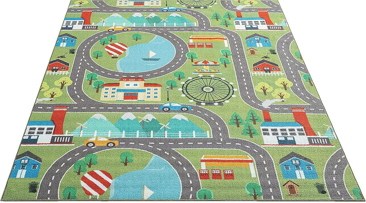 the carpet Happy Life – Kinderteppich Spielteppich Strassen- und Stadtmotiv mit Auto, rutschfest & p