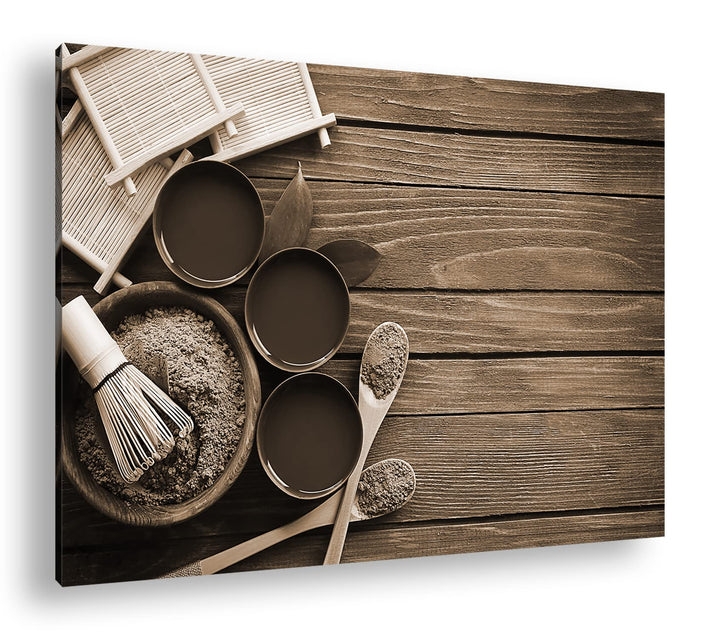 deyoli gesunder Matcha-Tee Effekt: Sepia, Format: 80x60 als Leinwandbild, Motiv fertig gerahmt auf E