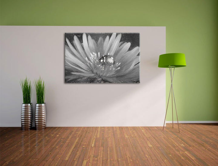 Pixxprint Marienkäfer auf Blume als Leinwandbild/Grösse: 100x70 cm/Wandbild/Kunstdruck/fertig bespan